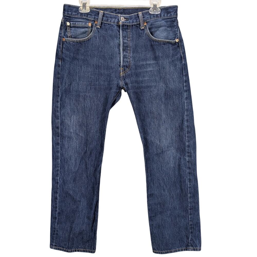 Levis 501 Jeans Mens 34 x 30 (29.5) Button Fly Medium Wash Denim Straight Preppy